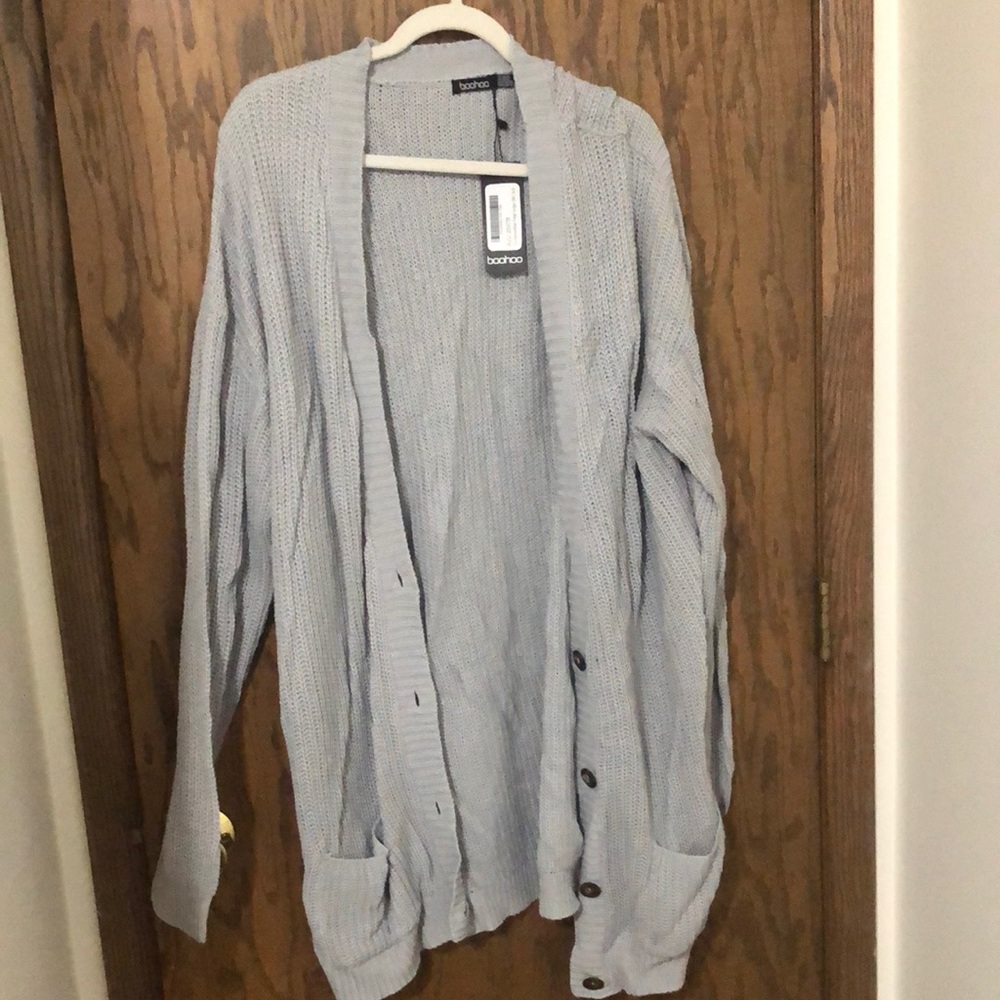 Grey button up cardigan with pockets